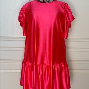 Fantastic Fawn - Made in USA - Vibrant Pink Satin Dress. Well Loved- Size Small